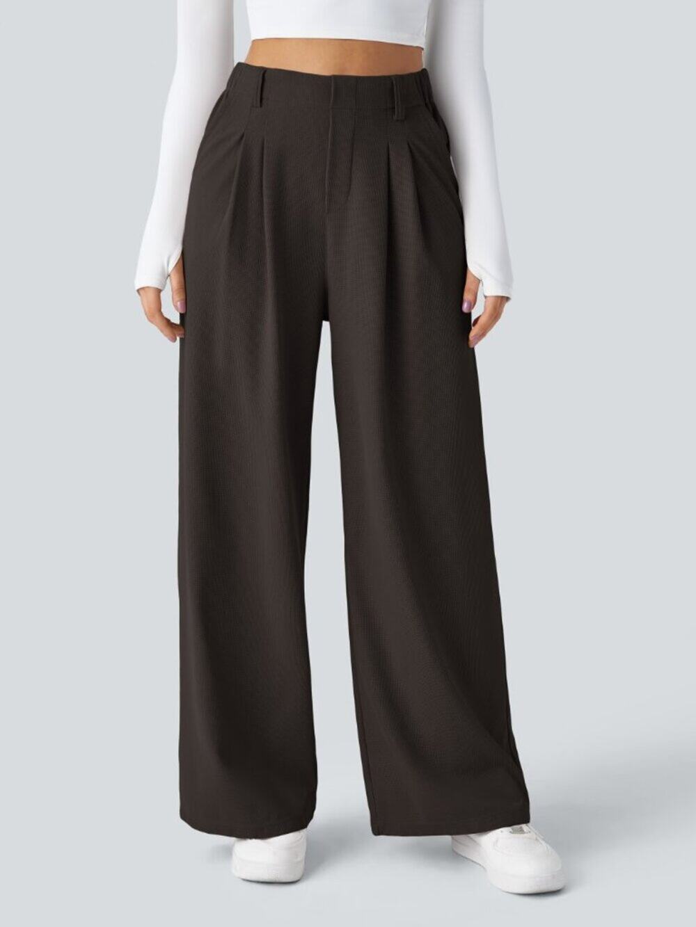 Halara Flex High Waisted Wide Leg Waffle Work pants Black - Medium Regular